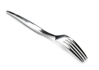 Stainless steel fork on white background