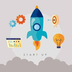 startup lettering with rocket