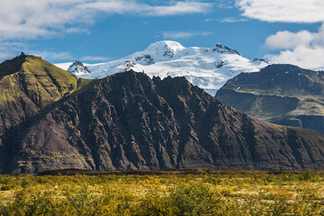 2110m Hvannadalshnjukur Mountain, the highest point in Iceland, located on Vatnajokull Glacier as seen from Skaftafell National Park, Europe