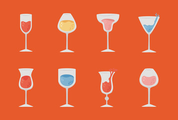 eight glasses drinks icons