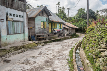 Fototapeta na wymiar Typical Indonesian village in the foothills of Sinabung Volcano, Berastagi (Brastagi), North Sumatra, Indonesia, Asia