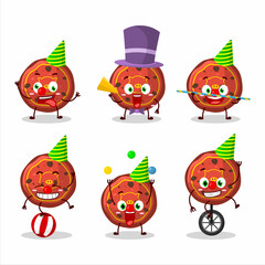 Cartoon character of red cookies pig with various circus shows