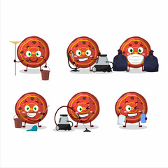 Cleaning service red cookies pig cute cartoon character using mop