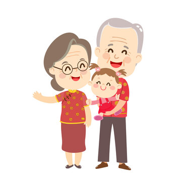 Cute Cartoon Chinese Family Vector.