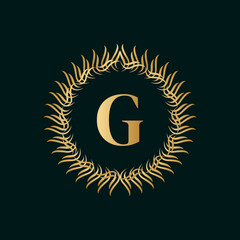 Emblem Letter G Weaving Circle Monogram Graceful Template. Simple Logo Design for Luxury Crest, Royalty, Business Card, Boutique, Hotel, Heraldic. Calligraphic Vintage Border. Vector Illustration
