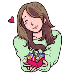 girl giving chocolate for valentine's day