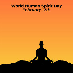 Silhouette of a man in meditation. World Spirit Day design concept is suitable for social media post templates, posters, greeting cards, banners, backgrounds, brochures. Vector Illustration