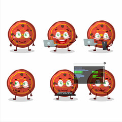 Red cookies pig Programmer cute cartoon character with