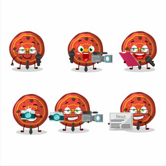 Obraz premium Character reporter red cookies pig cute mascot with microphone