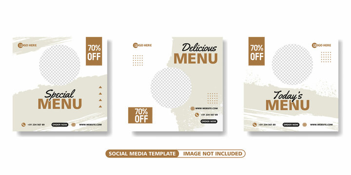 Set of Editable social media template. brown background color with shape. Suitable for social media posts, Instagram, and web internet ads. Vector illustration with photo