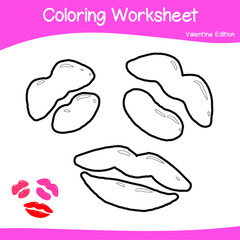 Valentine edition coloring worksheet. Educational printable coloring worksheet. Coloring game for preschool children. Black and white vector illustration. Motor skills education.
