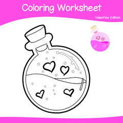 Valentine edition coloring worksheet. Educational printable coloring worksheet. Coloring game for preschool children. Black and white vector illustration. Motor skills education.