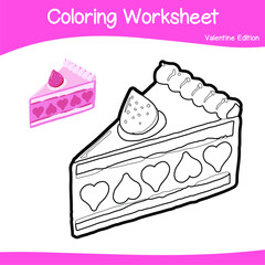 Valentine edition coloring worksheet. Educational printable coloring worksheet. Coloring game for preschool children. Black and white vector illustration. Motor skills education.
