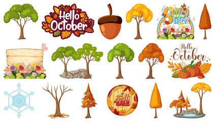 Set of four seasons trees and nature objects