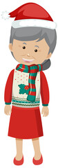 An old woman wearing Christmas outfits on white background