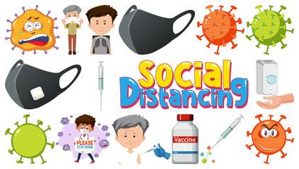 Cartoon character and Coronavirus vaccination isolated objects