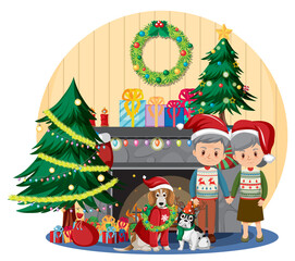 Elderly couple celebrating Christmas at home