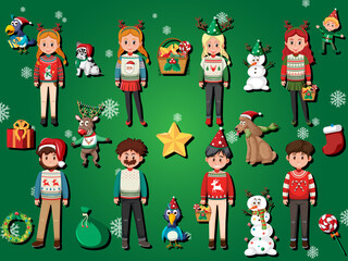 Different cartoon characters wearing Christmas outfits