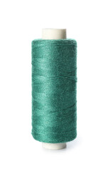 Bright sewing thread spool on white background