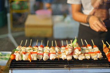 Roasting pork and chicken barbecue stick