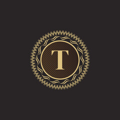 Emblem Letter T Gold Monogram Design. Luxury Volumetric Logo Template. 3D Line Ornament for Business Sign, Badge, Crest, Label, Boutique Brand, Hotel, Restaurant, Heraldic. Vector Illustration