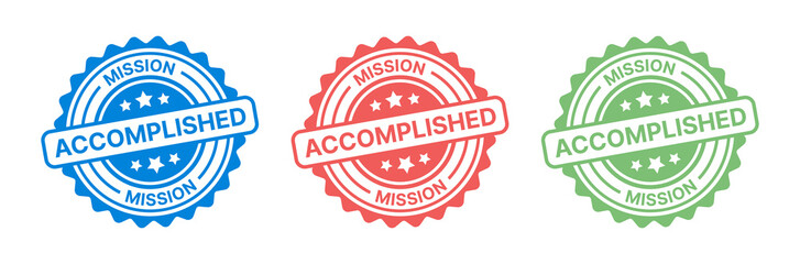 Mission Accomplished seal stamp icon set in graphic design.