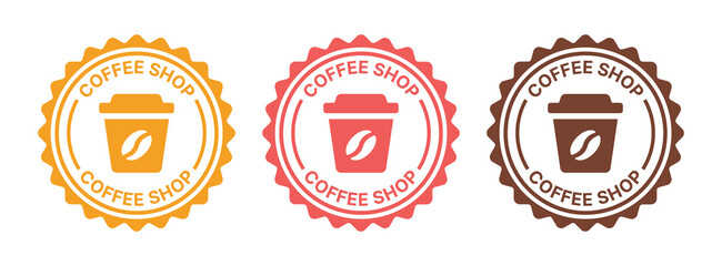 Coffee shop symbol design template. Retro coffee icon on round badge. Vector illustration.