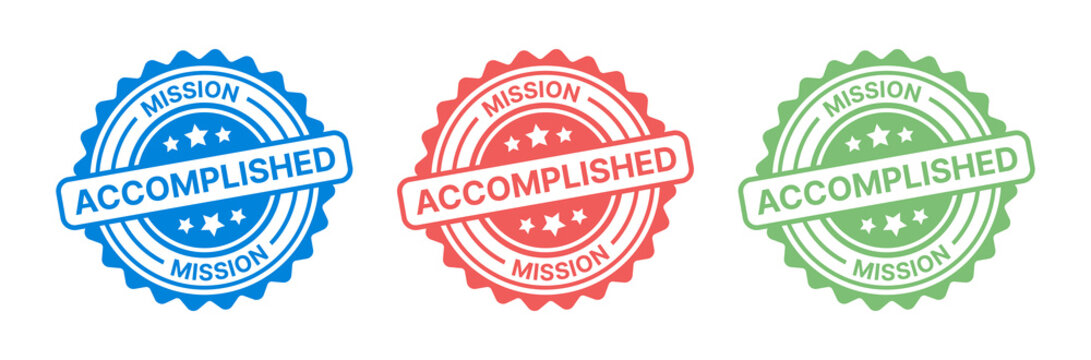 Mission Accomplished seal stamp icon set in graphic design.