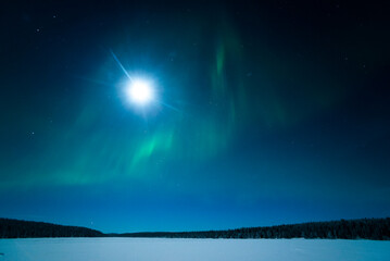 Naklejka na ściany i meble Aurora Borealis aka Northern Lights, Pallas-Yllästunturi National Park, Lapland, Finland