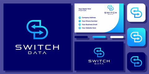 Initial Letter S Switch Arrow Technology Digital Simple Exchange Vector Logo Design with Business Card