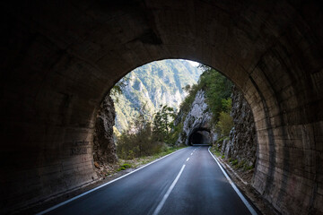 Fototapeta na wymiar Tunnel along the Tara River Canyon Gorge, Durmitor National Park, Montenegro, UNESCO World Heritage Site, Europe