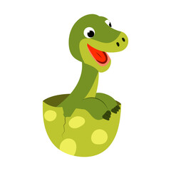 cute cartoon dinosaur is sitting in an egg. vector isolated on a white background.