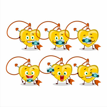Photographer profession emoticon with yellow heart arrow necklace cartoon character