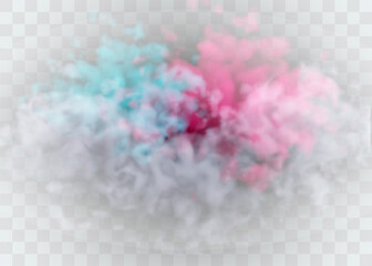 Obraz premium Fog or smoke isolated special effect on transparent background. Red vector cloudiness, mist or smog background. Vector illustration