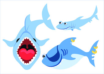 Shark pirates  cartoon vector illustration. Cute fun character, isolated on white background. Vector clip art illustration. Game character