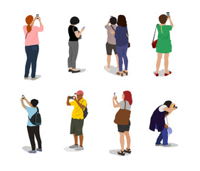 Obraz premium Illustration of people standing and take a picture on isolate white