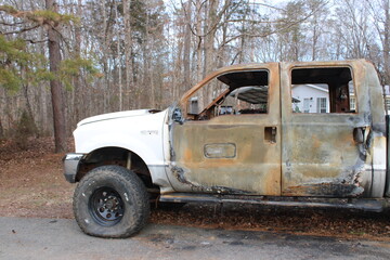 old burned out truck