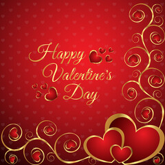 Happy Valentine's Day Background. Red and Golden Decorative Background Design for Valentine's Day.