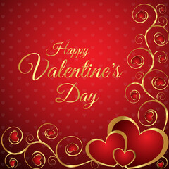 Happy Valentine's Day Background. Red and Golden Decorative Background Design for Valentine's Day.