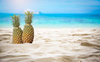 Pineapple outdoor on the beach.