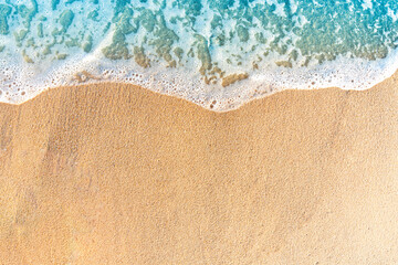 Fototapeta na wymiar Beach Sand Sea Shore with Blue wave. Aerial beach top view overhead seaside.