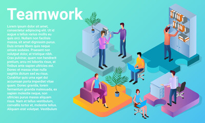 Teamwork.coworking and office work.People in the office work and hold business meetings..Poster in business style.Flat vector illustration.