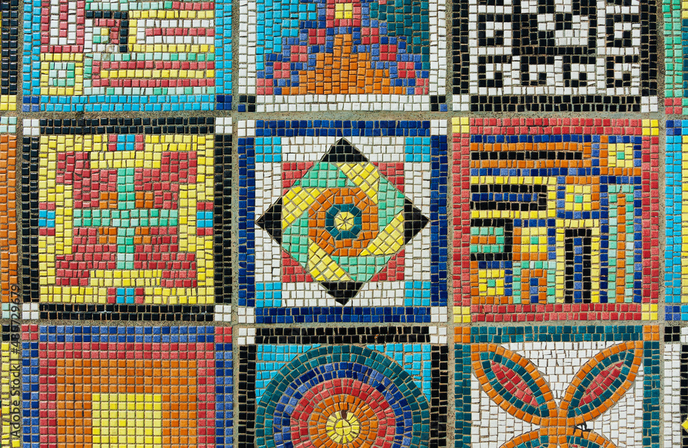 Poster Colorful mosaic pattern on floor surface. Architecture abstract background