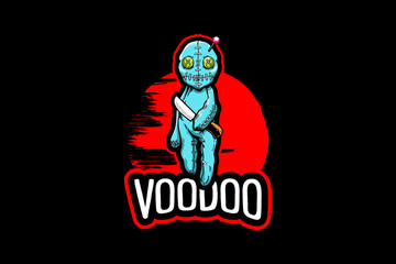 voodoo doll with knife vector badge logo template