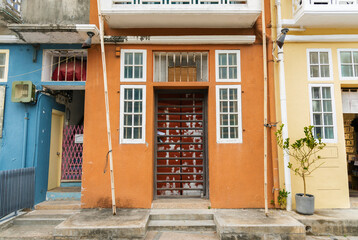 Fototapeta na wymiar Exterior of historical residential building on Cheung Chau island, Hong Kong