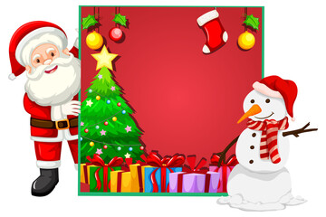 Empty board with Santa Claus and snowman