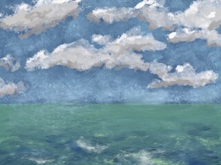 blue sky, clouds and sea
