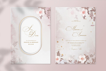 Floral Wedding Invitation and Save the Date with white Daisy