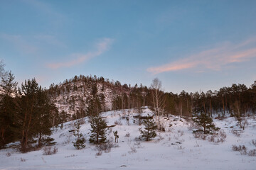 beautiful winter sunset amid mountains
