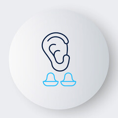 Line Earplugs and ear icon isolated on white background. Ear plug sign. Noise symbol. Sleeping quality concept. Colorful outline concept. Vector